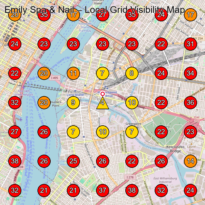 Emily Spa & Nail GeoGrid visibility map for Beauty Salon in Long Island City